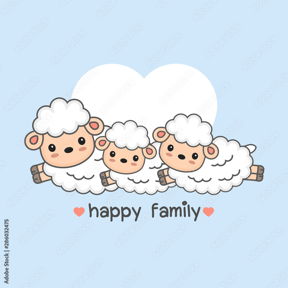 Happy sheep family. Mom dad and baby sheep cartoon. Happy sheep family. Mom dad and baby sheep cartoon.