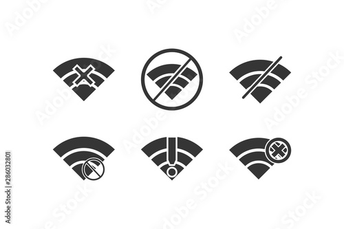 Wifi no signal icon set on white background. Black and white icons. 