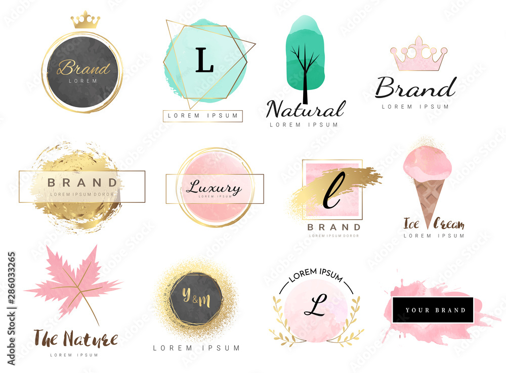 Logo watercolor background banner for wedding,luxury  logo,banner,badge,printing,product,package.vector illustration - obrazy, fototapety, plakaty 