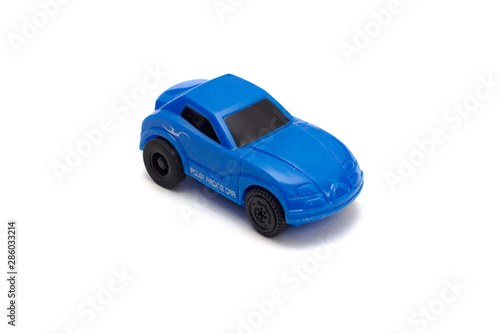 blue toy car on a white background