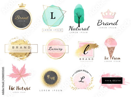Logo watercolor background banner for wedding,luxury logo,banner,badge,printing,product,package.vector illustration