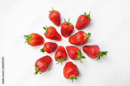 Strawberry pattern on white background. Top view.