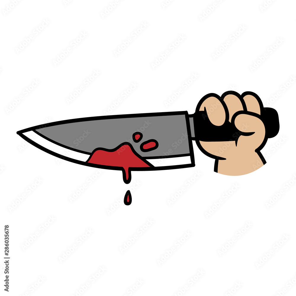 Cartoon Hand Holding a Bloody Knife Stock Vector | Adobe Stock