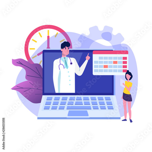 Online doctor vector  concept,  patient consultation, doctor appointment. Vector illustration in flat style.