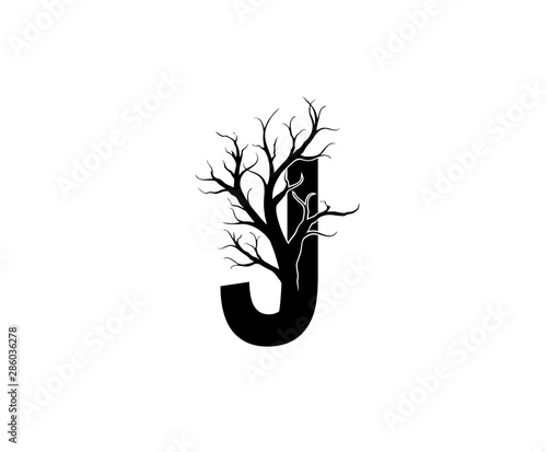 J Letter and Dead Branch  Logo Icon. 