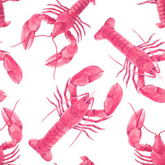 Fototapete Maritime Tiermuster Aquarell Hummer Maritimes Meeresfrüchte Muster  © Zenina-Lembrik