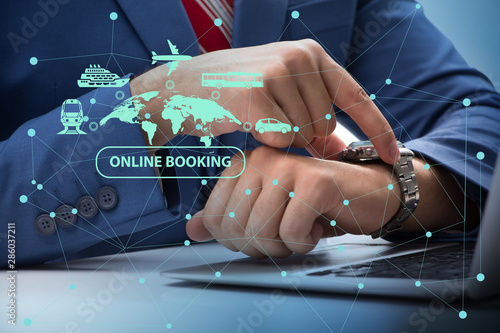 Concept of online booking for trip photo