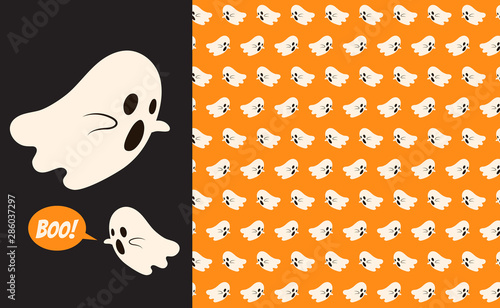 Fotografie, Obraz Halloween ghost seamless pattern background