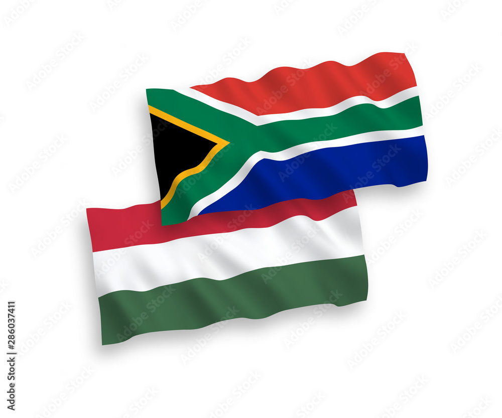 Flags of Republic of South Africa and Hungary on a white background Flags of Republic of South Africa and Hungary on a white background