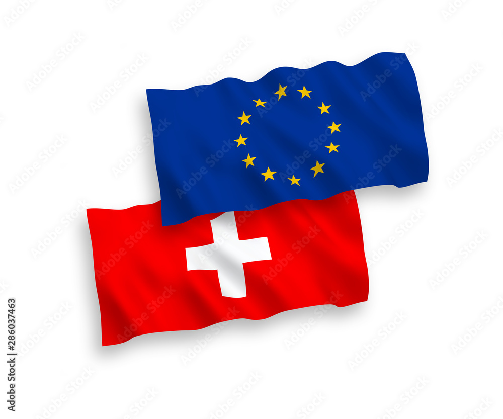 Flags of European Union and Switzerland on a white background Flags of European Union and Switzerland on a white background