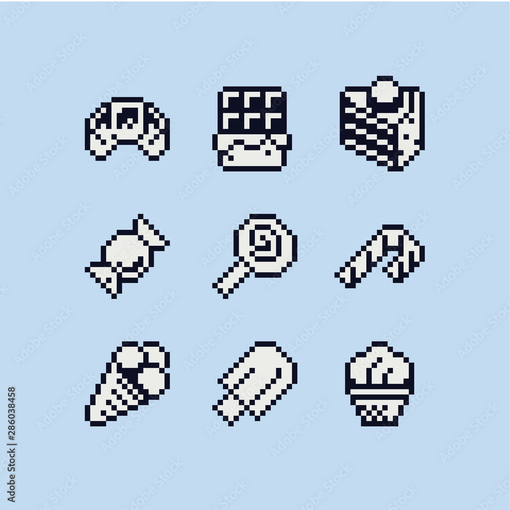 Pixel Art Sweets Icons Created 32x32 Stock Illustration 1849878964