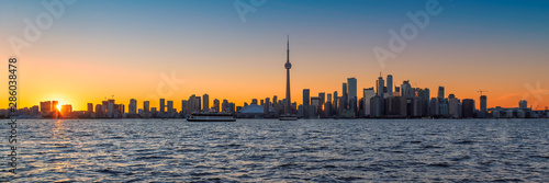 Panoramic view of spectacular Toronto skyline at sunset, Toronto, Ontario, Canada.