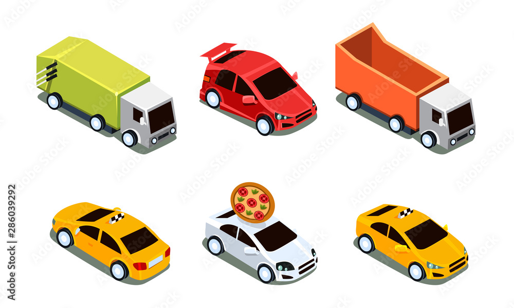 City Transport Set, Urban Public and Freight Vehicles Vector Illustration