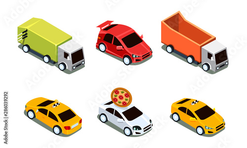 City Transport Set  Urban Public and Freight Vehicles Vector Illustration