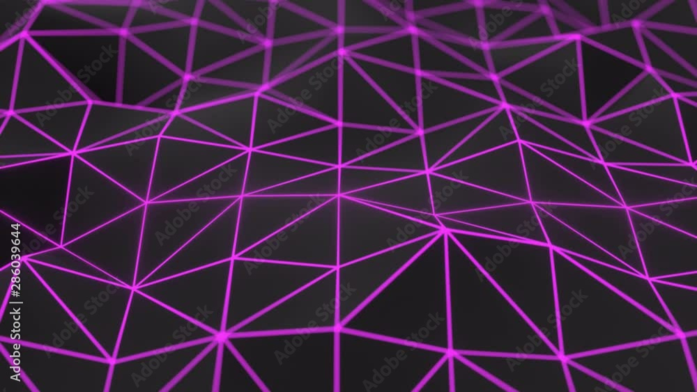 Dark low poly displaced surface with purple glowing lines Dark low poly displaced surface with purple glowing lines