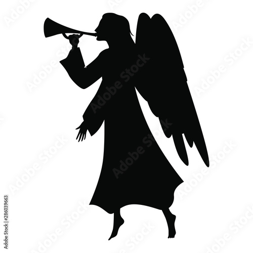 Vector illustrations of silhouette Christmas Angel Blowing a trumpet