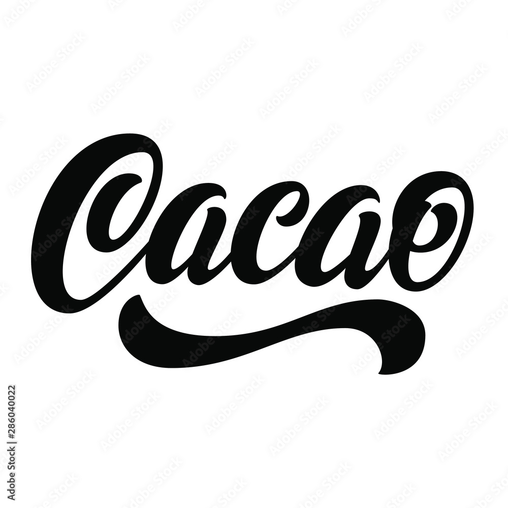 Cacao brush hand lettering, script calligraphy isolated on white background. Vector type illustration. Cacao brush hand lettering, script calligraphy isolated on white background. Vector type illustration.