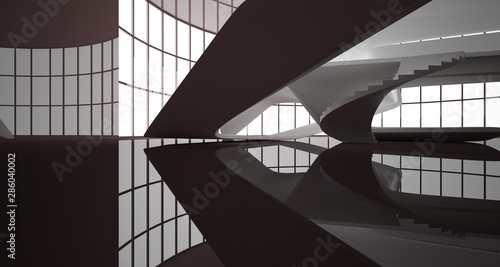 Foto Abstract smooth architectural white and brown gloss interior of a minimalist house with large windows