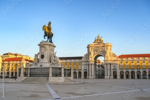 Lisbon Portugal city skyline at Arco da Rua Augusta and Commerce Square © Noppasinw