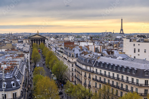 Paris France aerial view city skyline at La Madeleine  Madeleine Church 