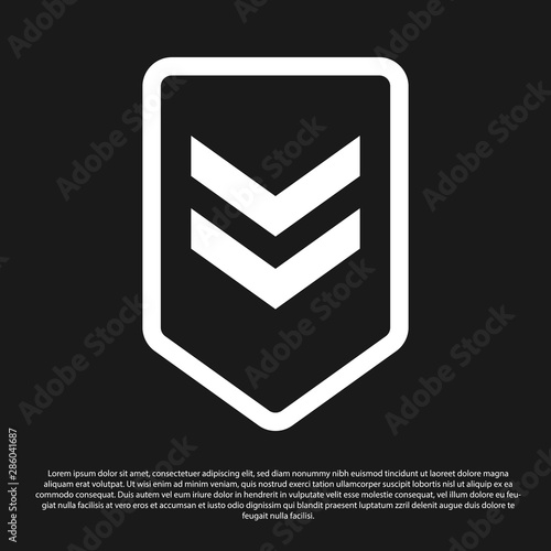 Black Chevron icon isolated on black background. Military badge sign. Vector Illustration