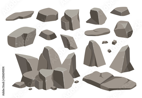 Rock stone big set cartoon. 