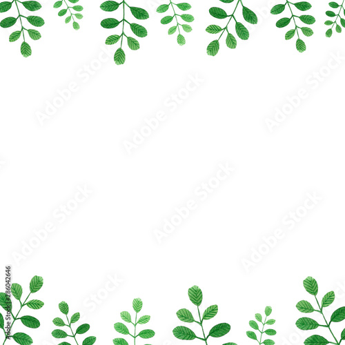 Watercolor border with green leaves