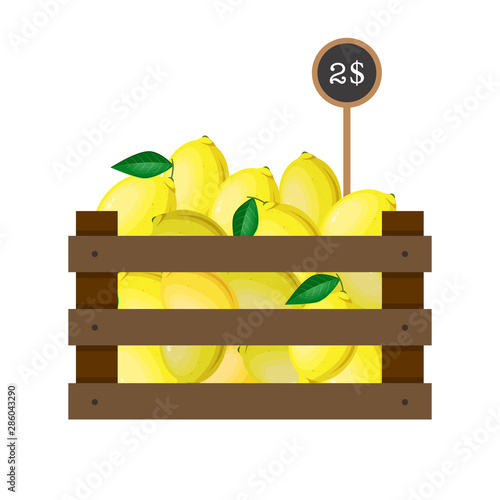 Lemons in wooden grate