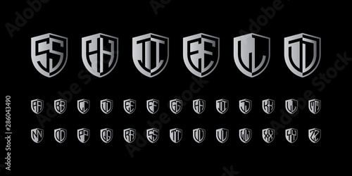 set shield font vector alphabet