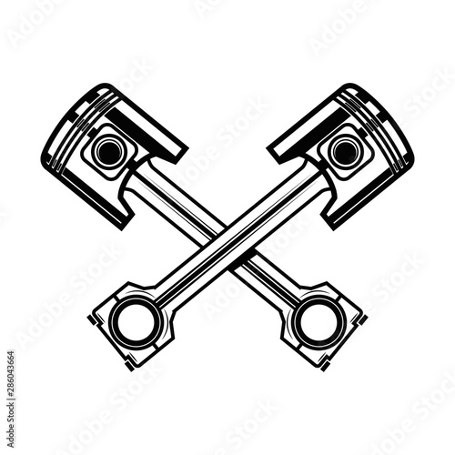 Crossed motorcycle pistons. Design element for poster, flyer, card, banner. Vector illustration