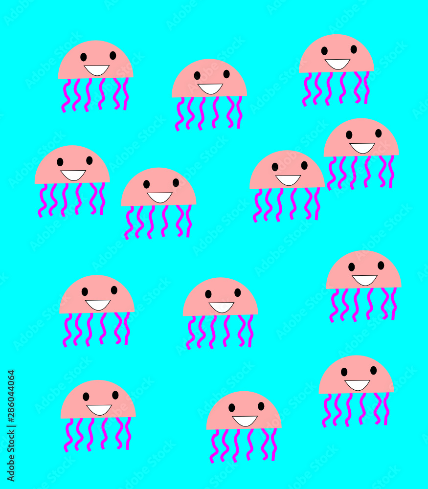 seamless smile jellyfish pattern on blue background