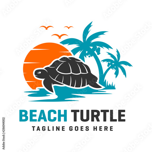 beach turtle logo design template