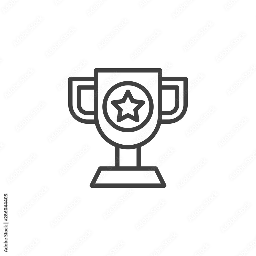 Winner trophy line icon. Award star cup linear style sign for mobile concept and web design. Champions cup outline vector icon. Symbol, logo illustration. Vector graphics Winner trophy line icon. Award star cup linear style sign for mobile concept and web design. Champions cup outline vector icon. Symbol, logo illustration. Vector graphics