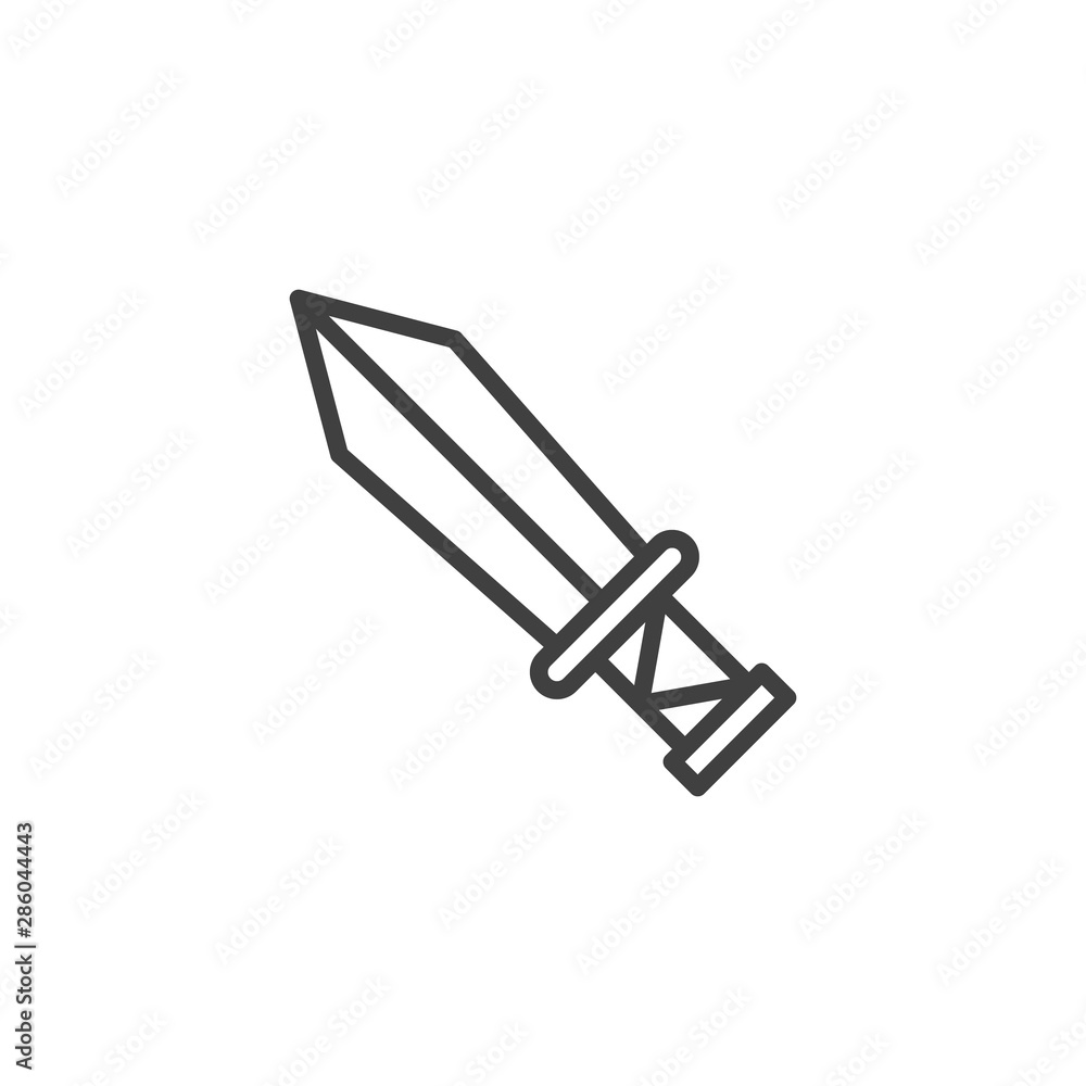 Medieval Sword line icon. linear style sign for mobile concept and web design. Game sword outline vector icon. Symbol, logo illustration. Vector graphics Medieval Sword line icon. linear style sign for mobile concept and web design. Game sword outline vector icon. Symbol, logo illustration. Vector graphics