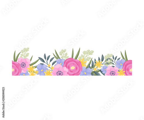 Floral arrangement with a flat bottom edge. Vector illustration on a white background.