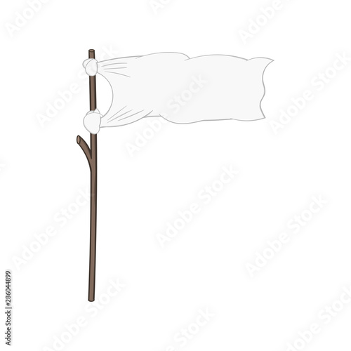white flag on a stick. Isolated illustration on a white background in cartoon style. Design element.