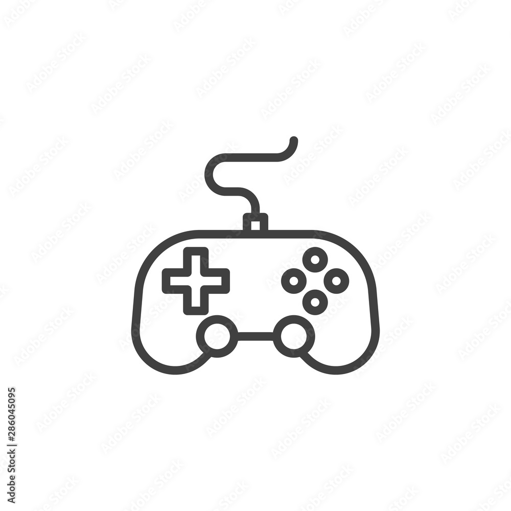 Video game controller line icon. linear style sign for mobile concept and web design. Game console joystick, gamepad outline vector icon. Symbol, logo illustration. Vector graphics