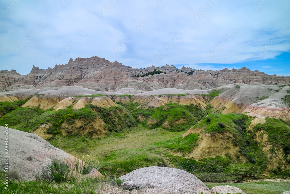 Rocky landscape of the beautiful Badlands National Park, South Dakota