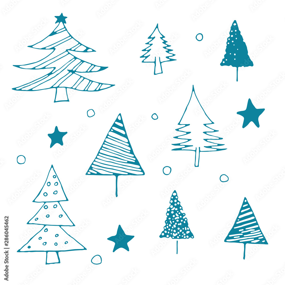 doodles hand-drawn Christmas set with a cute kids Christmas trees. Vector EPS8 doodles hand-drawn Christmas set with a cute kids Christmas trees. Vector EPS8