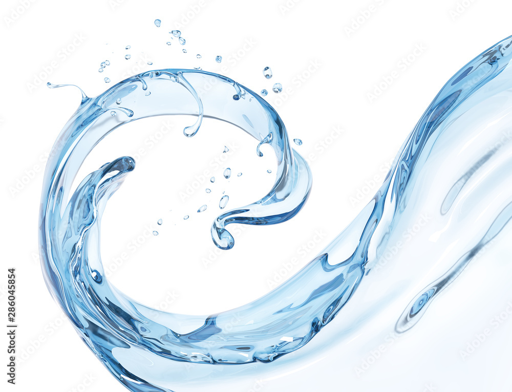 Splash water, drink illustration, abstract swirl background, 3d rendering - obrazy, fototapety, plakaty 