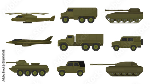 Set of military vehicles. Vector illustration on a white background.