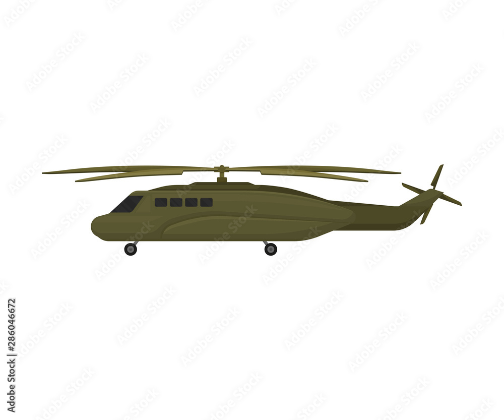 Long military helicopter. Vector illustration on a white background.