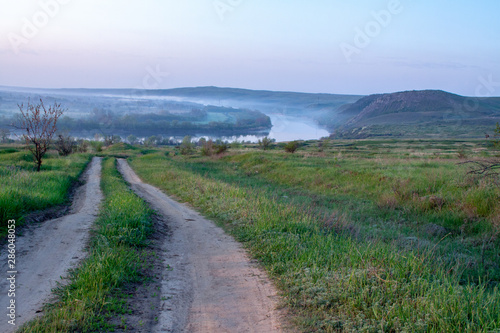 morning reeds mist fog and surface on the river