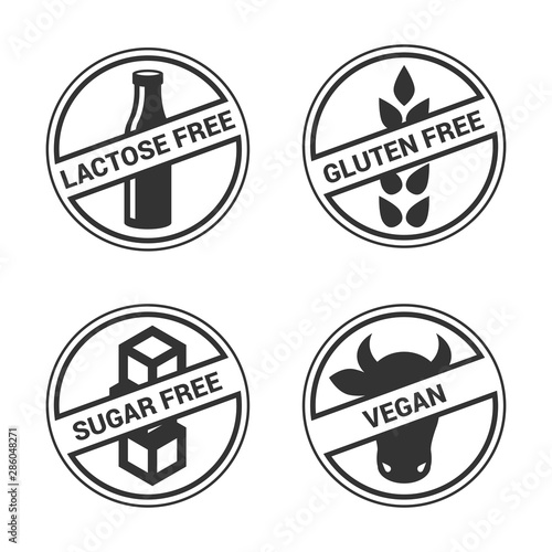 Set of organic food intolerance stamp icons