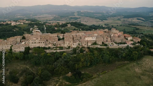 Wallpaper Mural Tuscany Town Panoramic Landscape | 4K UHD D-LOG -
Perfect for colour grading! 23.976fps 
Casole d'Elsa in Tuscany, Italy. A picture-postcard sunset drone shot of a Tuscan town. Torontodigital.ca