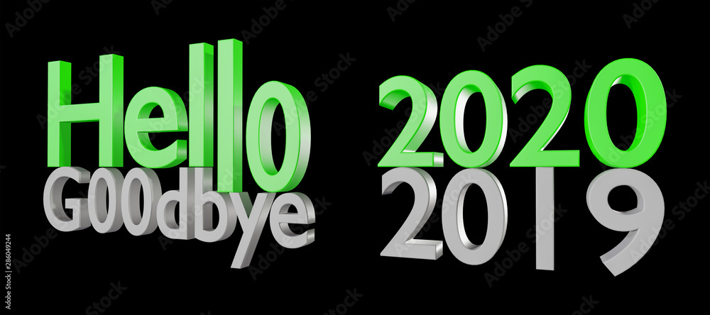 3d illustration of 2020 new year, written with Hello 2020 and goodbye 2019 3d illustration of 2020 new year, written with Hello 2020 and goodbye 2019