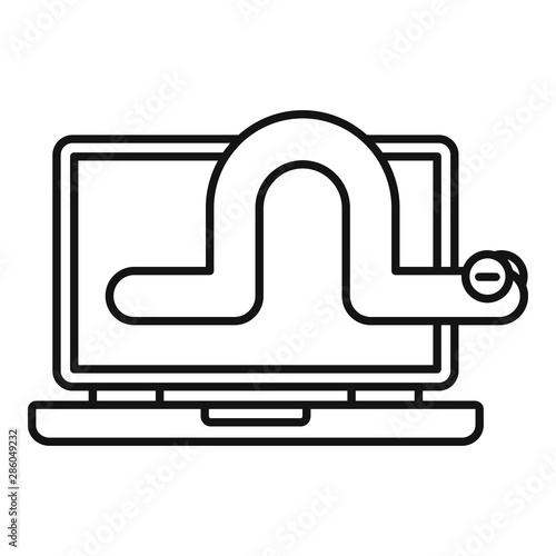 Worm laptop icon. Outline worm laptop vector icon for web design isolated on white background