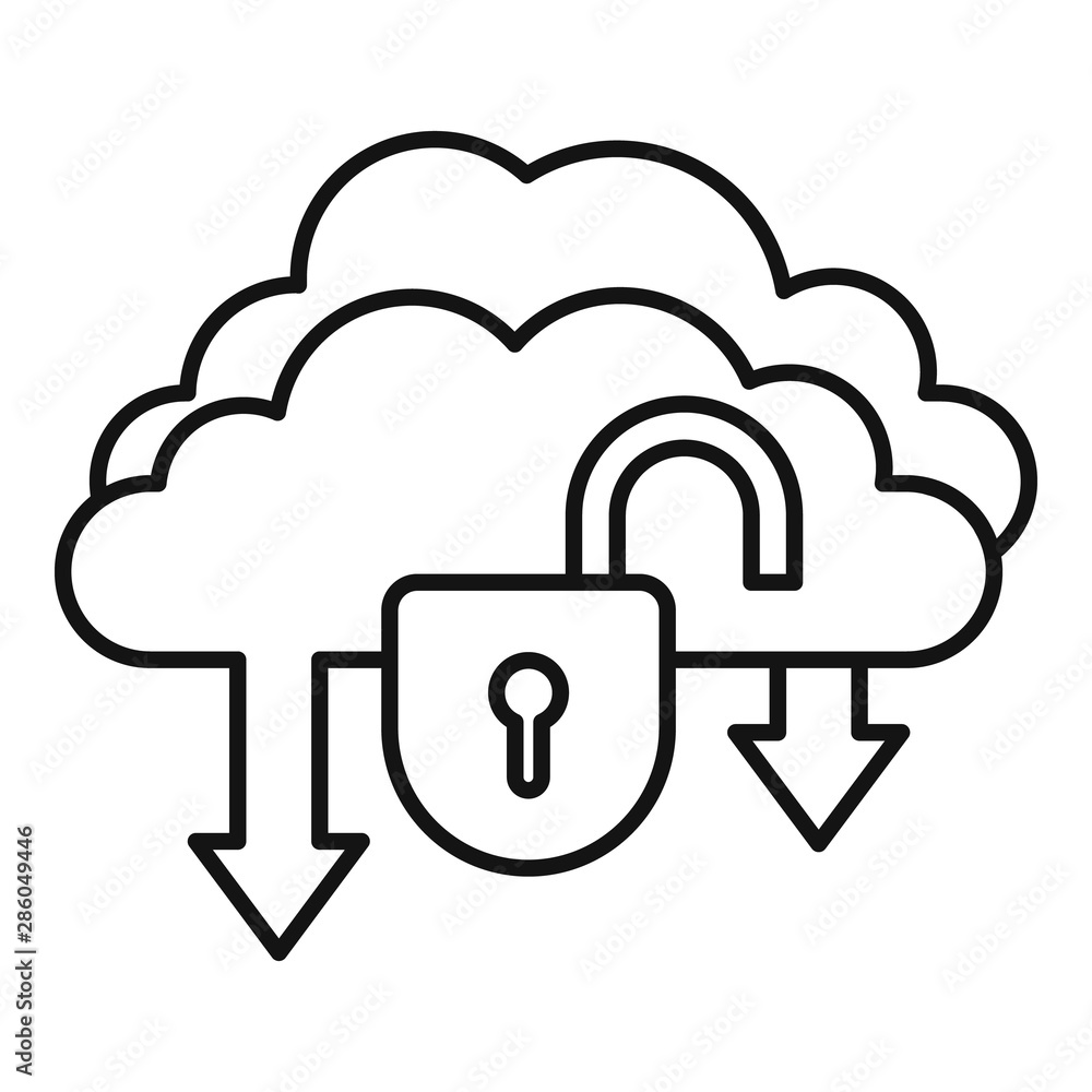 Unlock data cloud icon. Outline unlock data cloud vector icon for web design isolated on white background Unlock data cloud icon. Outline unlock data cloud vector icon for web design isolated on white background