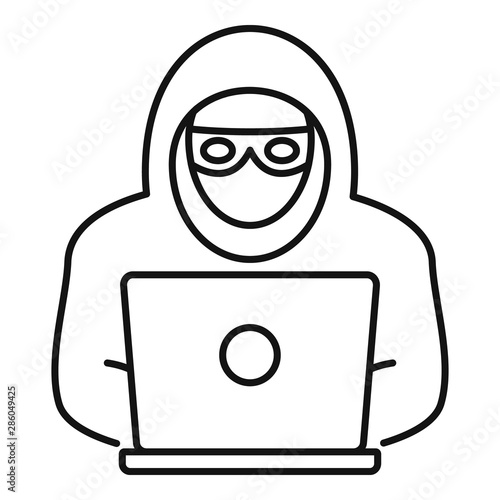 Laptop hacker icon. Outline laptop hacker vector icon for web design isolated on white background