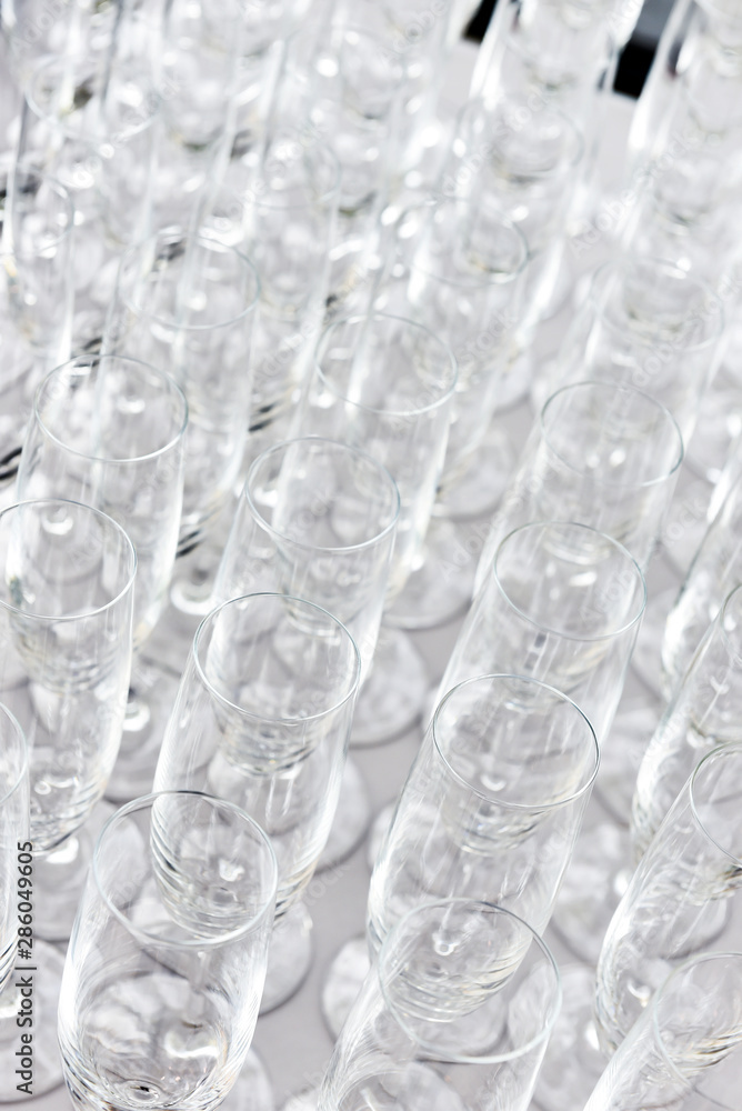 Empty Champagne glass prepare for serving in event Empty Champagne glass prepare for serving in event